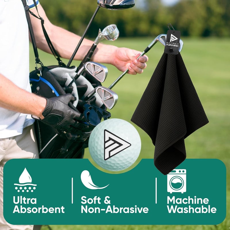 Playing It Forward Magnetic Golf Towels for Golf Bags with Clip & Ultra Strong Magnet - Waffle Weave Microfiber Towel for Secure Hold on Bags & Carts - Ideal Club Cleaner & Accessories - Black - Image 5